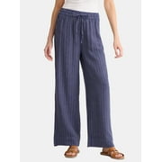 Time and Tru Women's and Women's Plus Wide Leg Linen Blend Pants, 29" Inseam, Sizes XS-4X