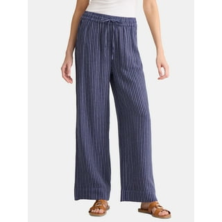 Womens elegant wide leg long linen pants 5254