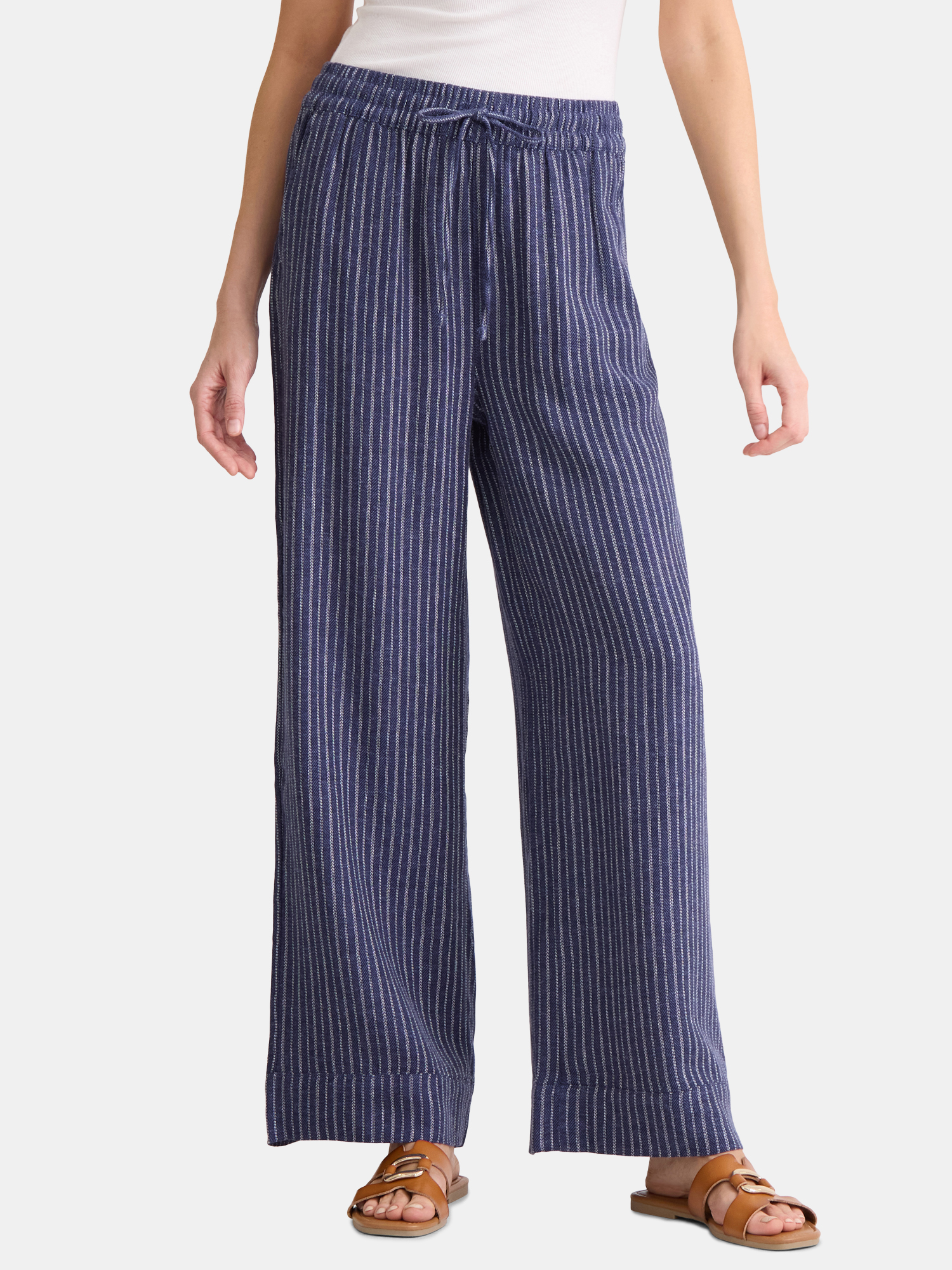 Time and Tru Women's and Women's Plus Wide Leg Linen Blend Pants, 29" Inseam, Sizes XS-4X