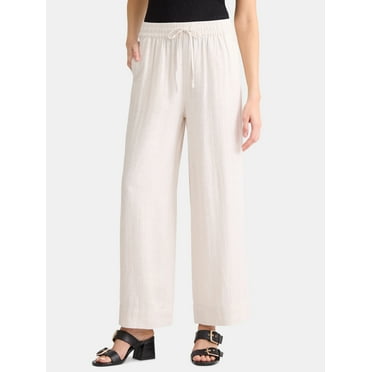 Time and Tru Women's and Women's Plus Wide Leg Linen Blend Pants, 29" Inseam, Sizes XS-4X