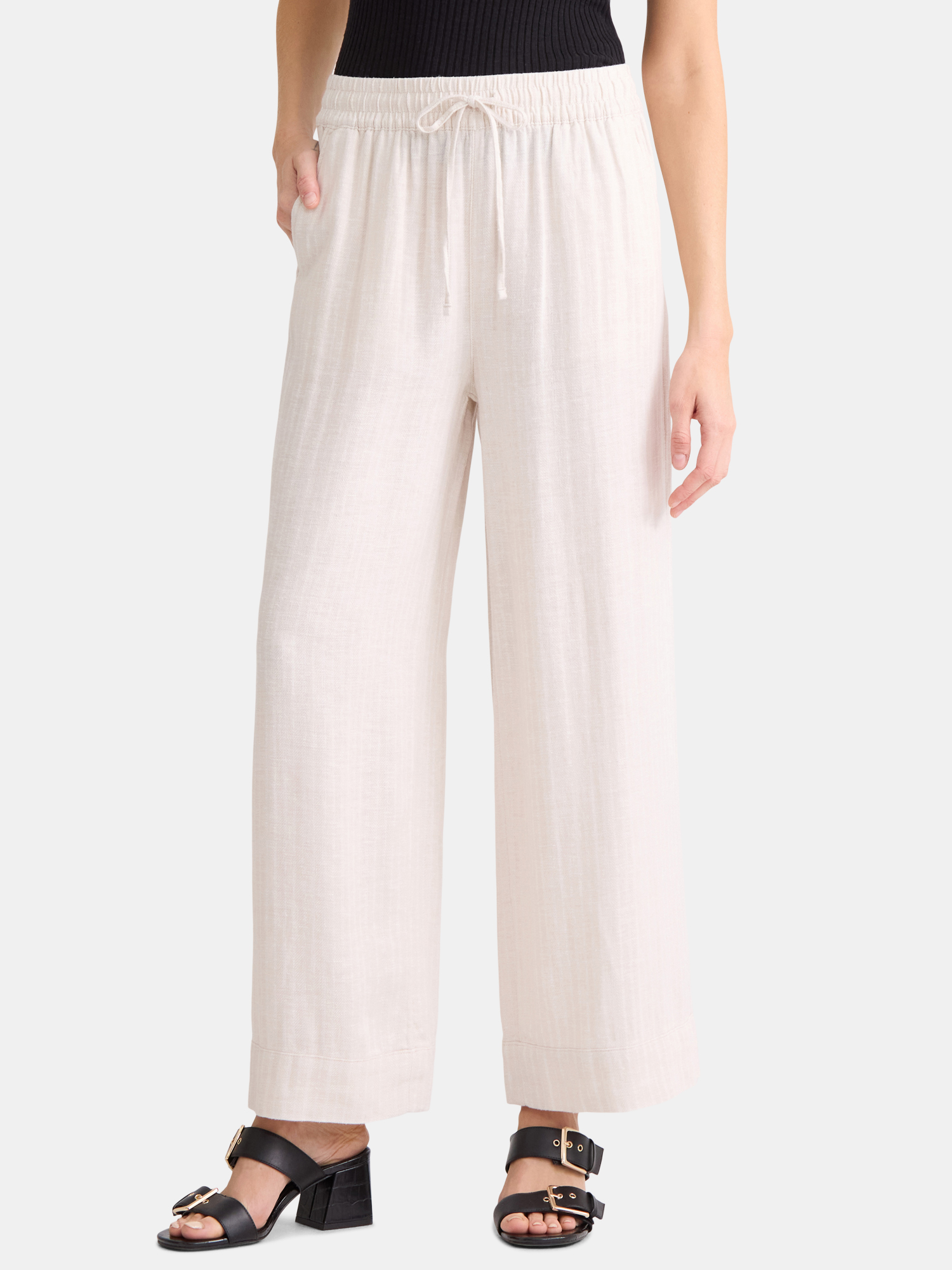 Time and Tru Women's and Women's Plus Wide Leg Linen Blend Pants, 29" Inseam, Sizes XS-4X