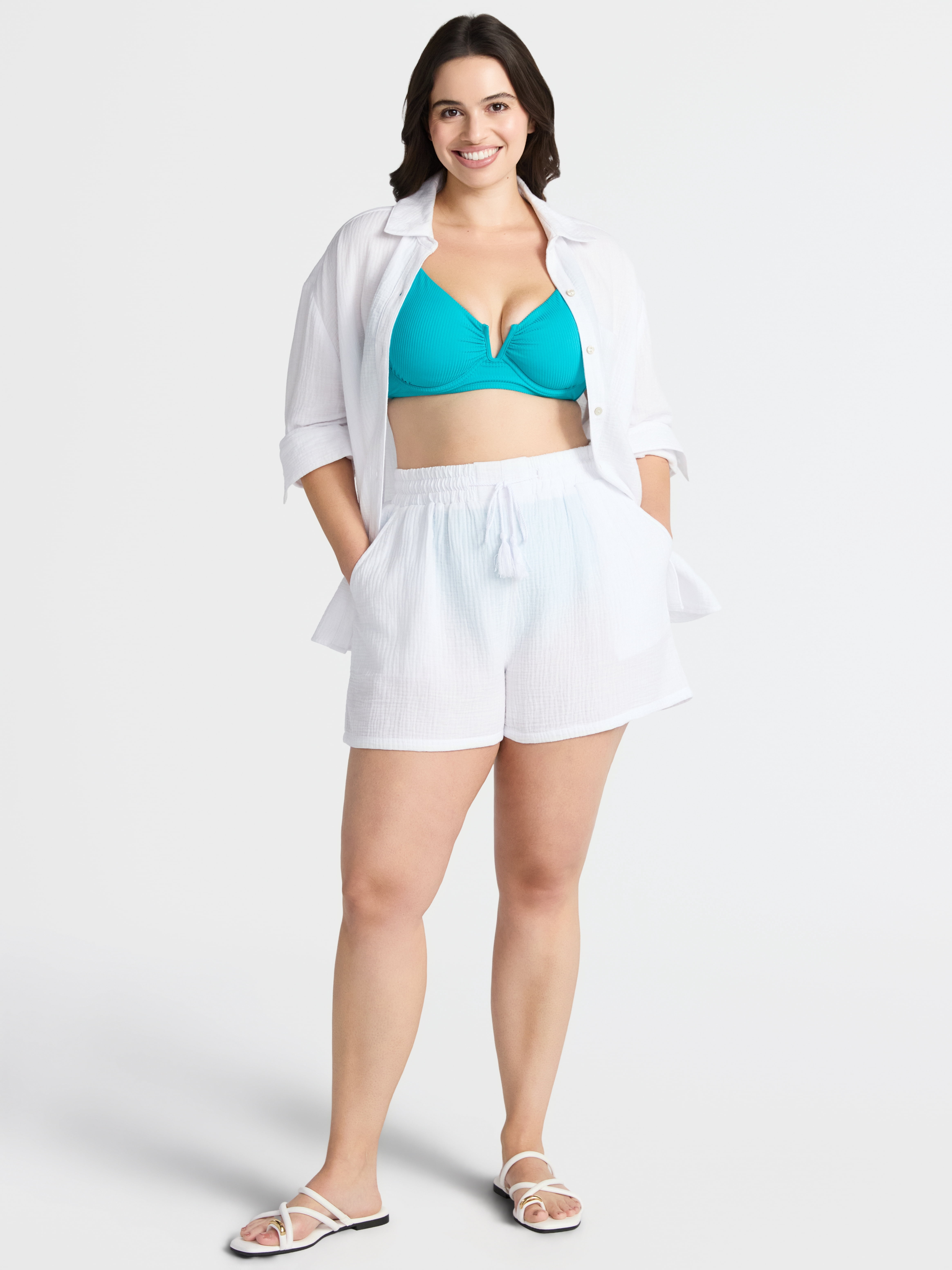 Time and Tru Women's Textured Cotton Coverup Shorts, Sizes XS-3X