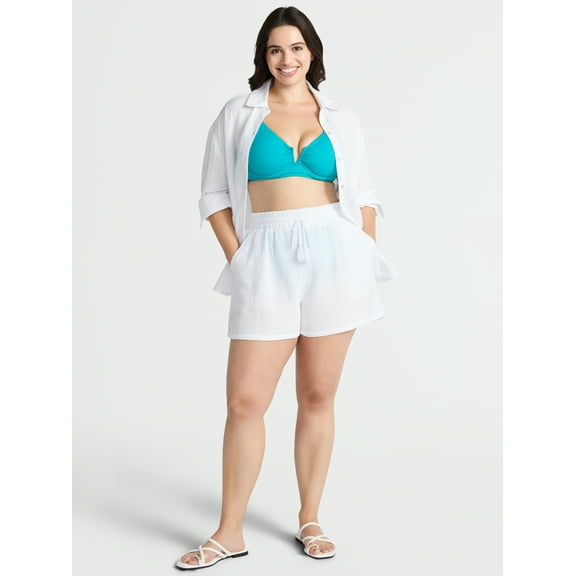 Time and Tru Women's and Women's Plus Textured Cotton Coverup Shorts, Sizes XS-3X