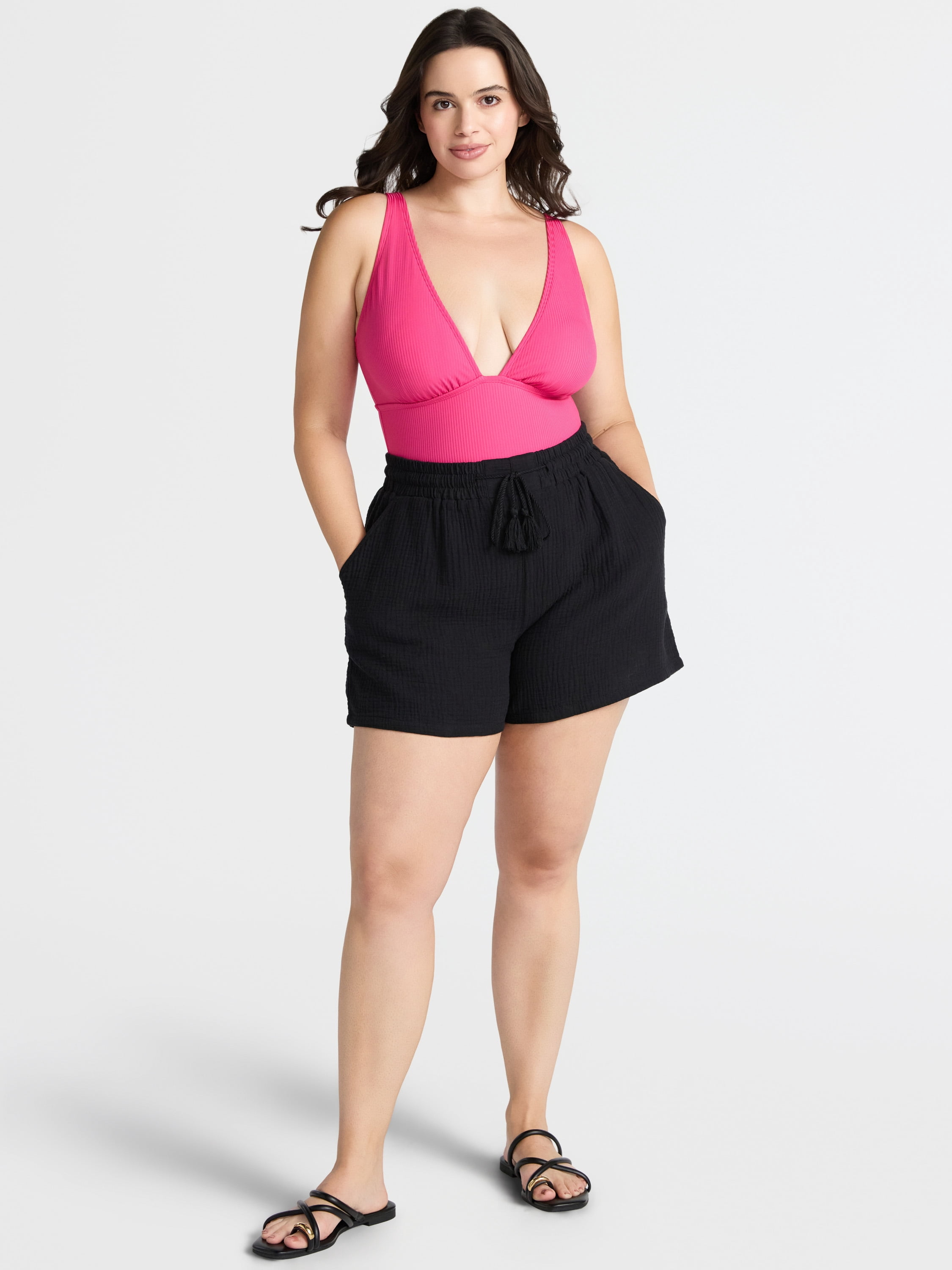 Time and Tru Women's Textured Cotton Coverup Shorts, Sizes XS-3X