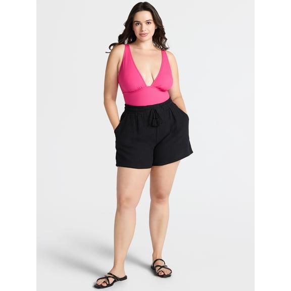 Time and Tru Women's Textured Cotton Coverup Shorts, Sizes XS-3X