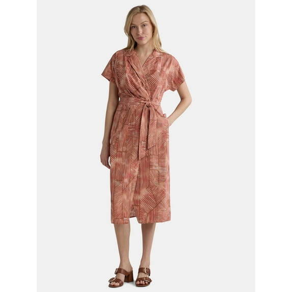 Time and Tru Women's and Women's Plus Wrap Shirt Dress, Sizes XS-4X