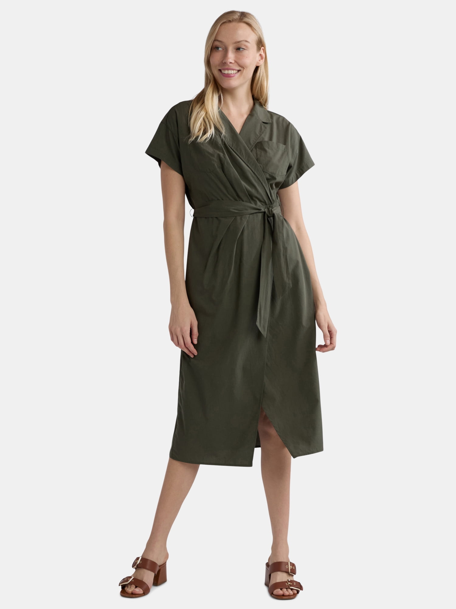 Time and Tru Women's and Women's Plus Wrap Shirt Dress, Sizes XS-4X -  Walmart.com