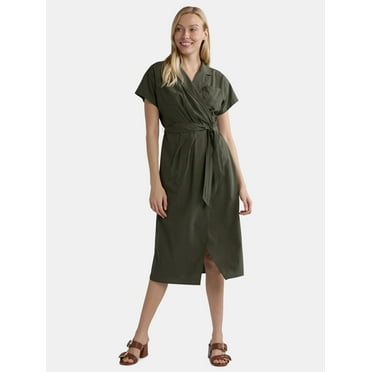 Time and Tru Women's and Women's Plus Wrap Shirt Dress, Sizes XS-4X