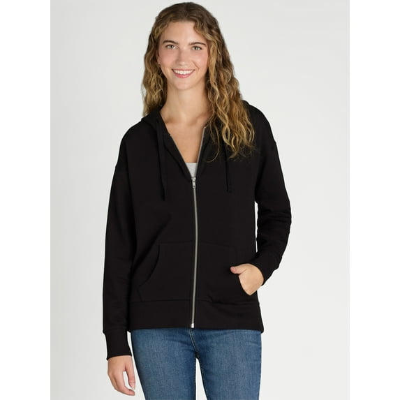 Time and Tru Women's and Women's Plus Zip Up Fleece Jacket with Hood, Sizes XS-4X