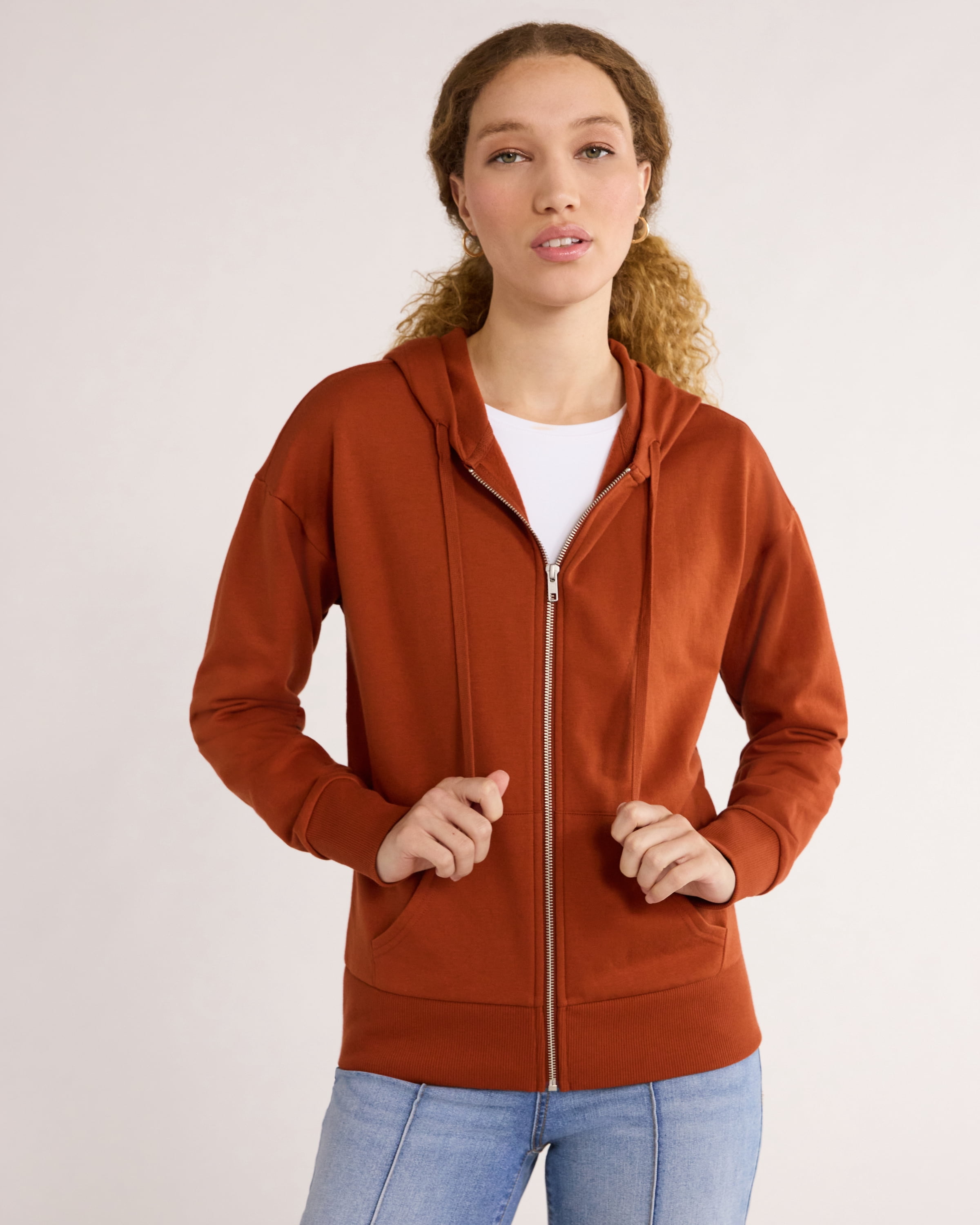 Time and Tru Women's and Women's Plus Zip Up Fleece Jacket with Hood, Sizes XS-4X