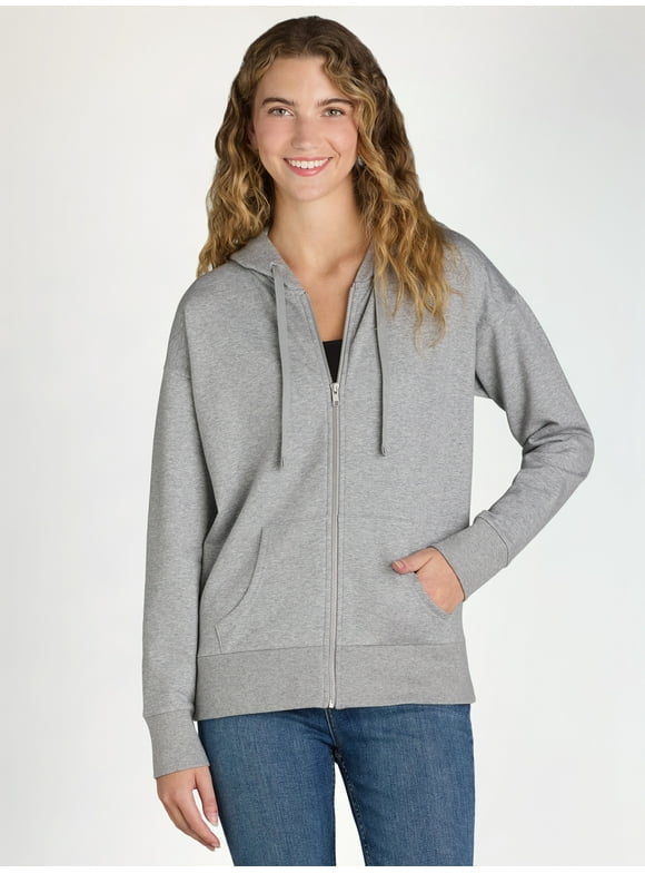 Time and Tru Women's and Women's Plus Zip Up Fleece Jacket with Hood, Sizes XS-4X