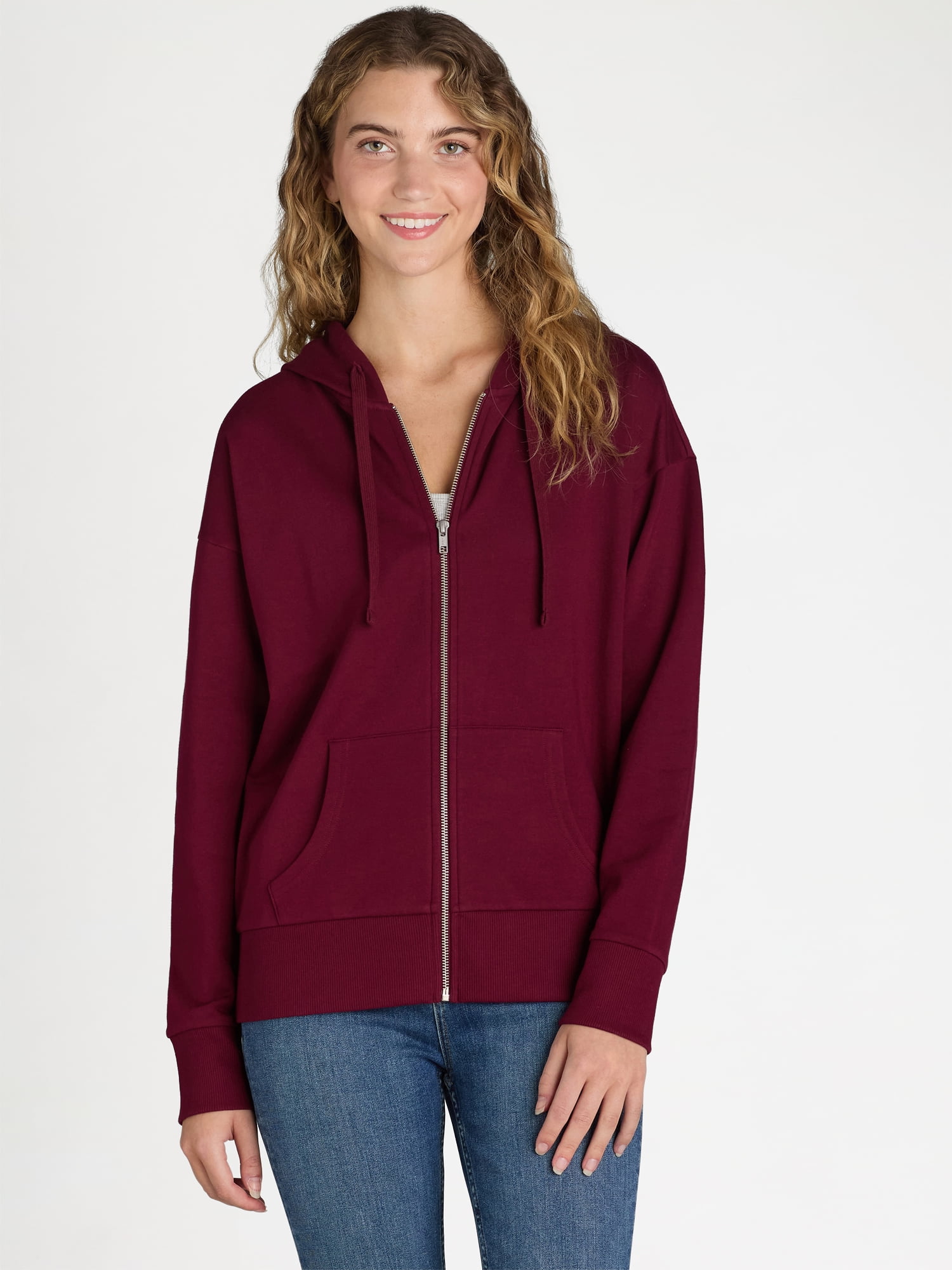 Time and Tru Women's and Women's Plus Zip Up Fleece Jacket with Hood, Sizes XS-4X