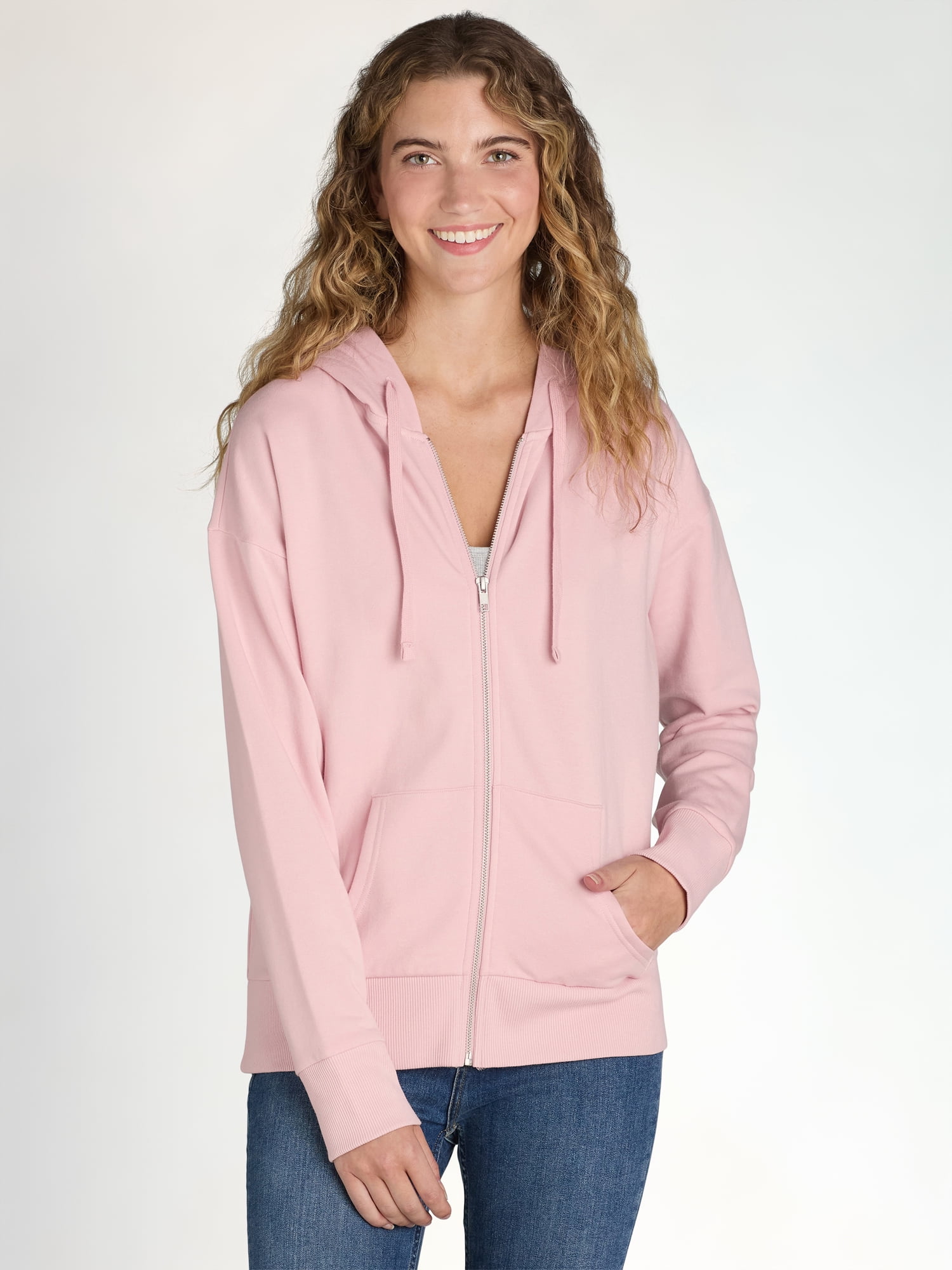 Time and Tru Women's and Women's Plus Zip Up Fleece Jacket with Hood, Sizes XS-4X
