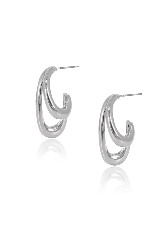 Women's double layer Hoop Earring in Rhodium Plated