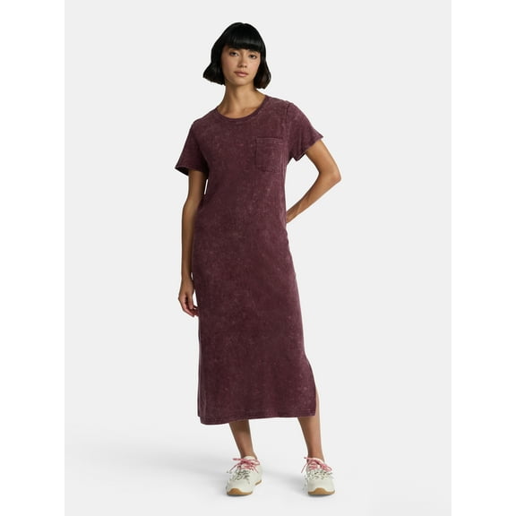 Time and Tru Women's Cotton Midi T-Shirt Dress with Short Sleeves, Sizes XS-XXXL