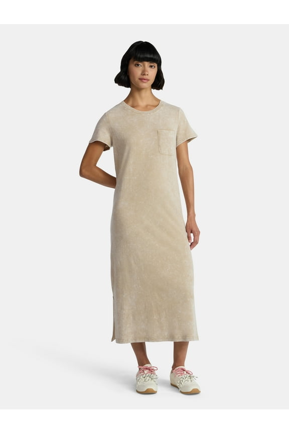 Women's Cotton Midi T-Shirt Dress with Short Sleeves, Sizes XS-XXXL