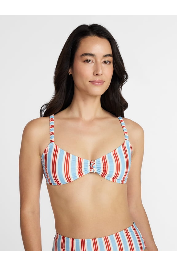 Women's and Women's Plus Knot Front Bralette Bikini Top, Sizes XS-3X