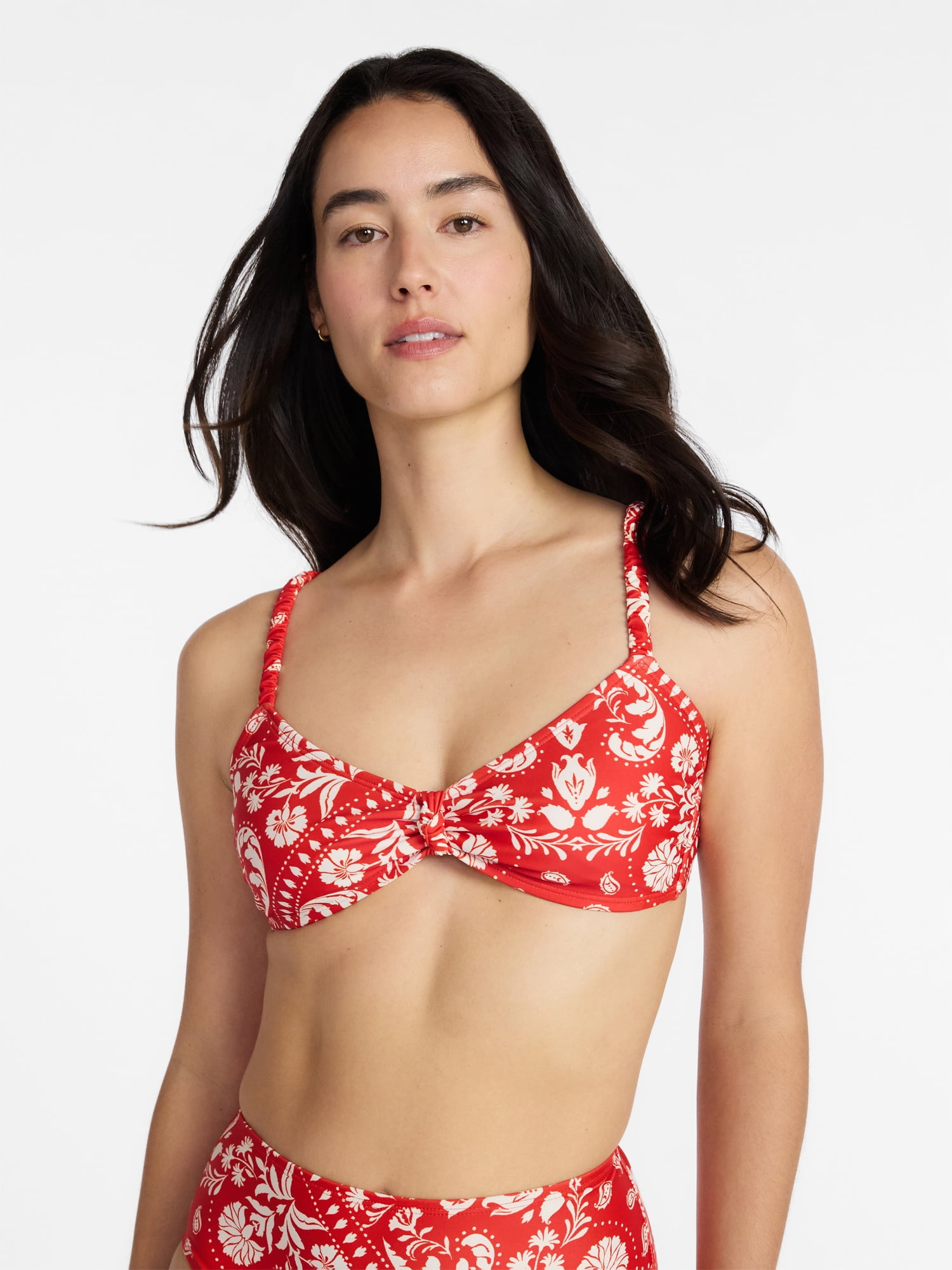 Time and Tru Women's and Women's Plus Knot Front Bralette Bikini Top, Sizes XS-3X