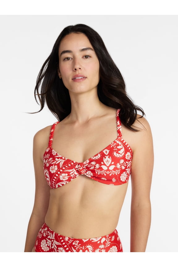 Women's and Women's Plus Knot Front Bralette Bikini Top, Sizes XS-3X