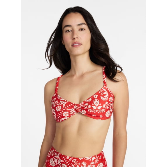 Time and Tru Women's and Women's Plus Knot Front Bralette Bikini Top, Sizes XS-3X