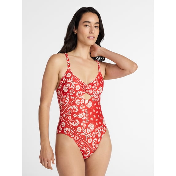 Time and Tru Women's and Women's Plus Knot Front and Keyhole One Piece Swimsuit, Sizes XS-3X