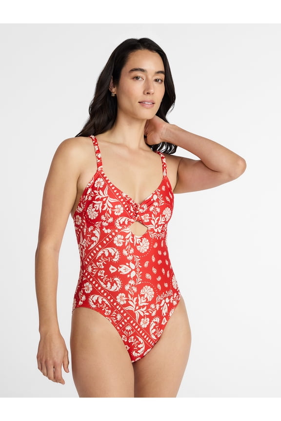 Women's and Women's Plus Knot Front and Keyhole One Piece Swimsuit, Sizes XS-3X