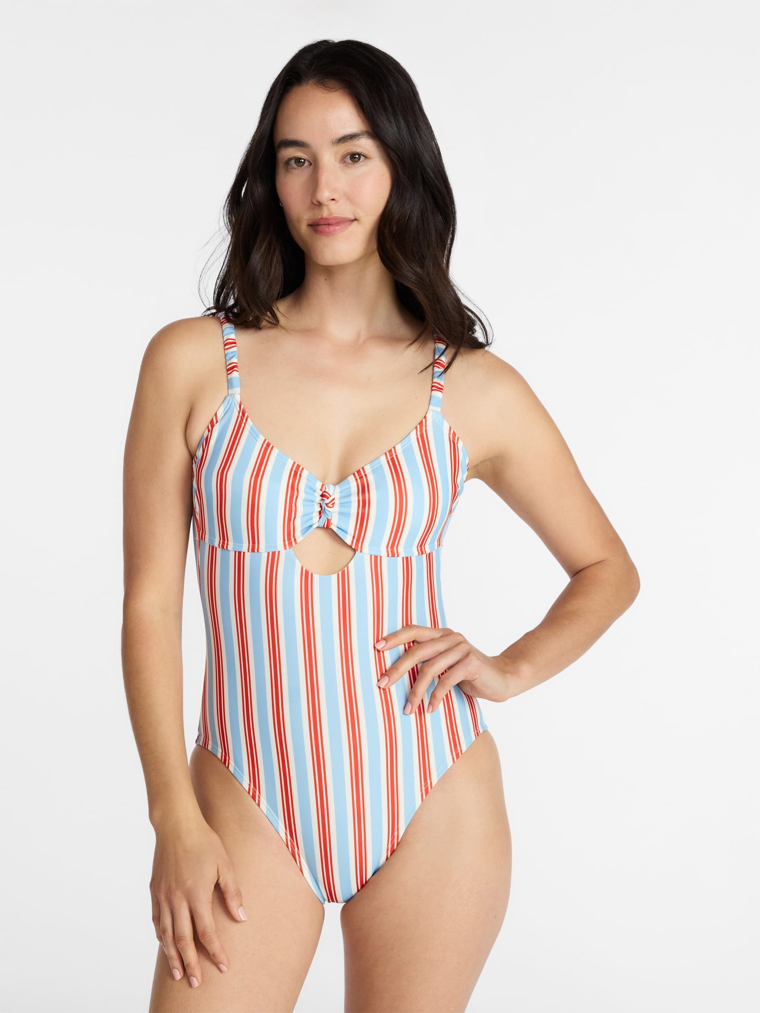 Time and Tru Women's and Women's Plus Knot Front and Keyhole One Piece Swimsuit, Sizes XS-3X