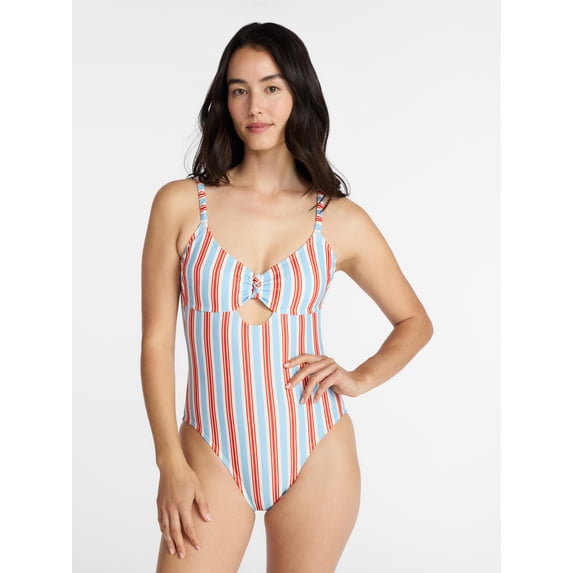 Time and Tru Women's and Women's Plus Knot Front and Keyhole One Piece Swimsuit, Sizes XS-3X