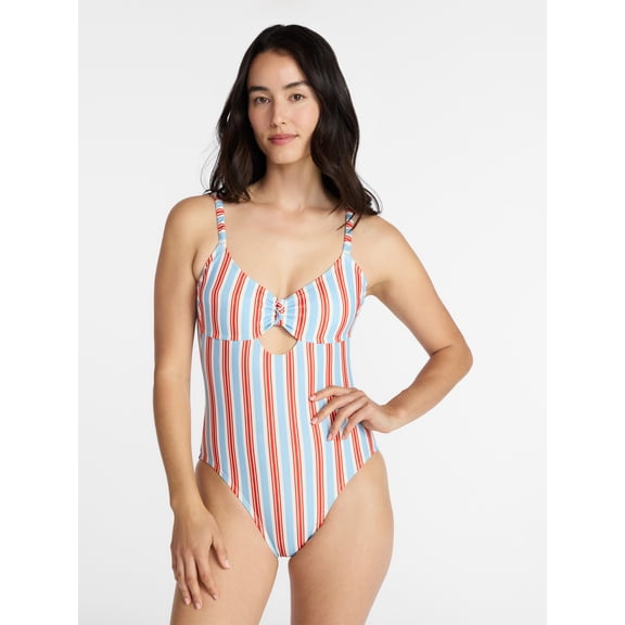 Time and Tru Women's and Women's Plus Knot Front and Keyhole One Piece Swimsuit, Sizes XS-3X
