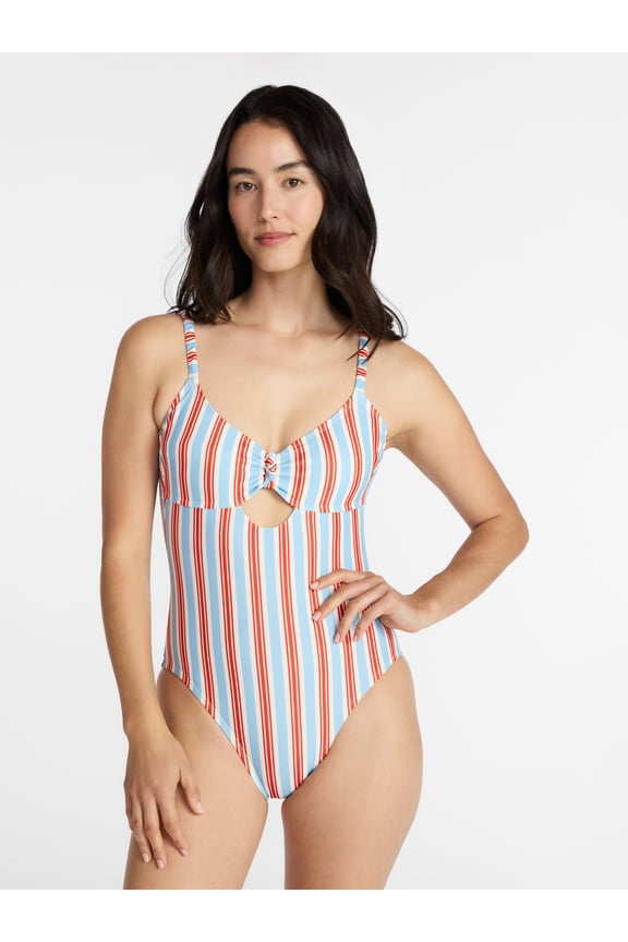 Women's and Women's Plus Knot Front and Keyhole One Piece Swimsuit, Sizes XS-3X