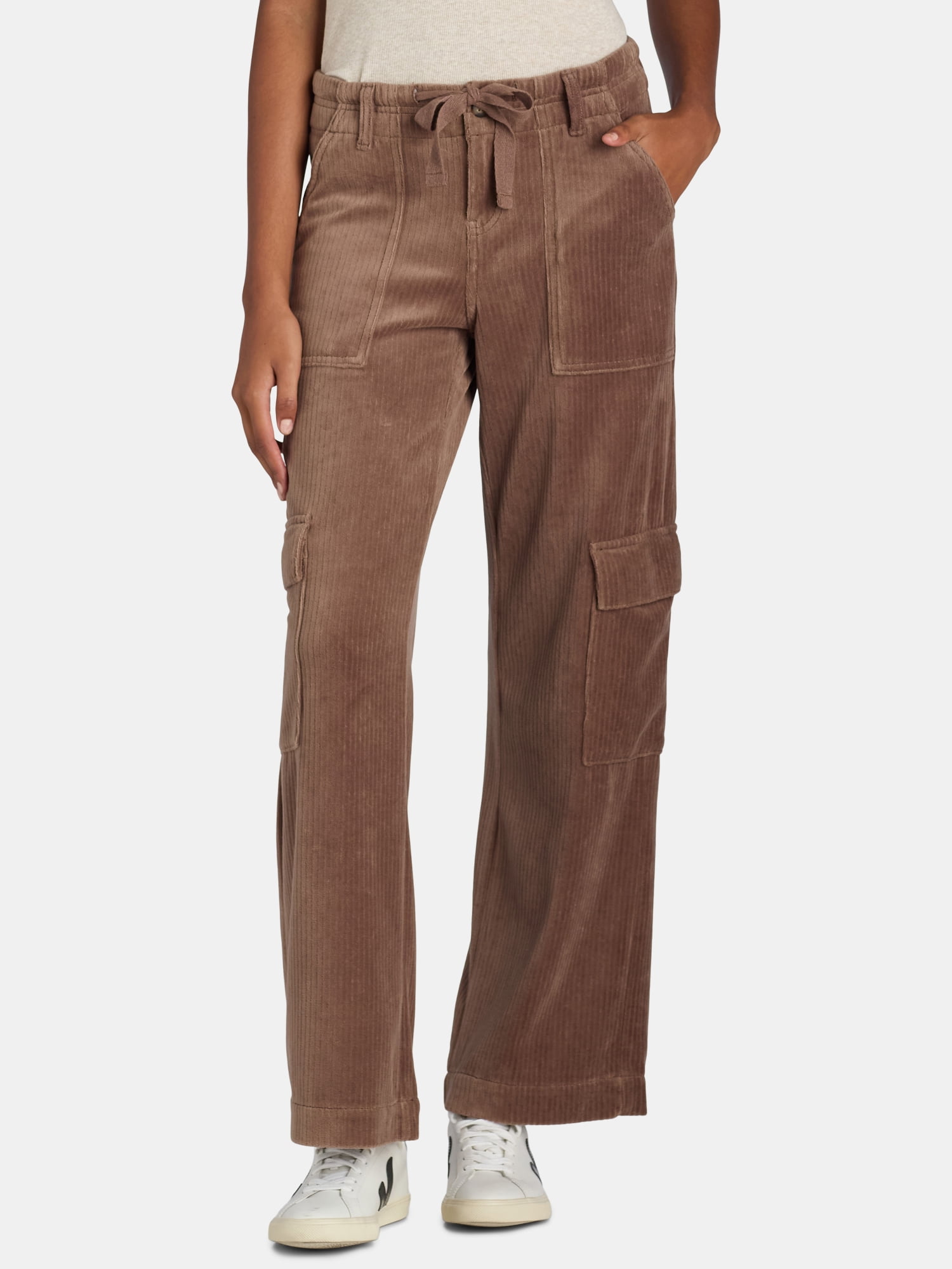 Time and Tru Women’s Knit Cargo Mid Rise Pants, 31" Inseam, Sizes XS-XXXL