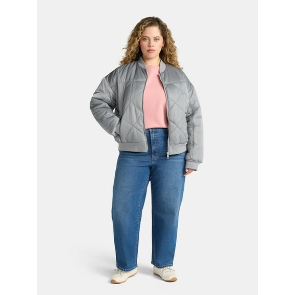 Time and Tru Women's and Women's Plus Quilted Bomber Jacket, Sizes XS-2X