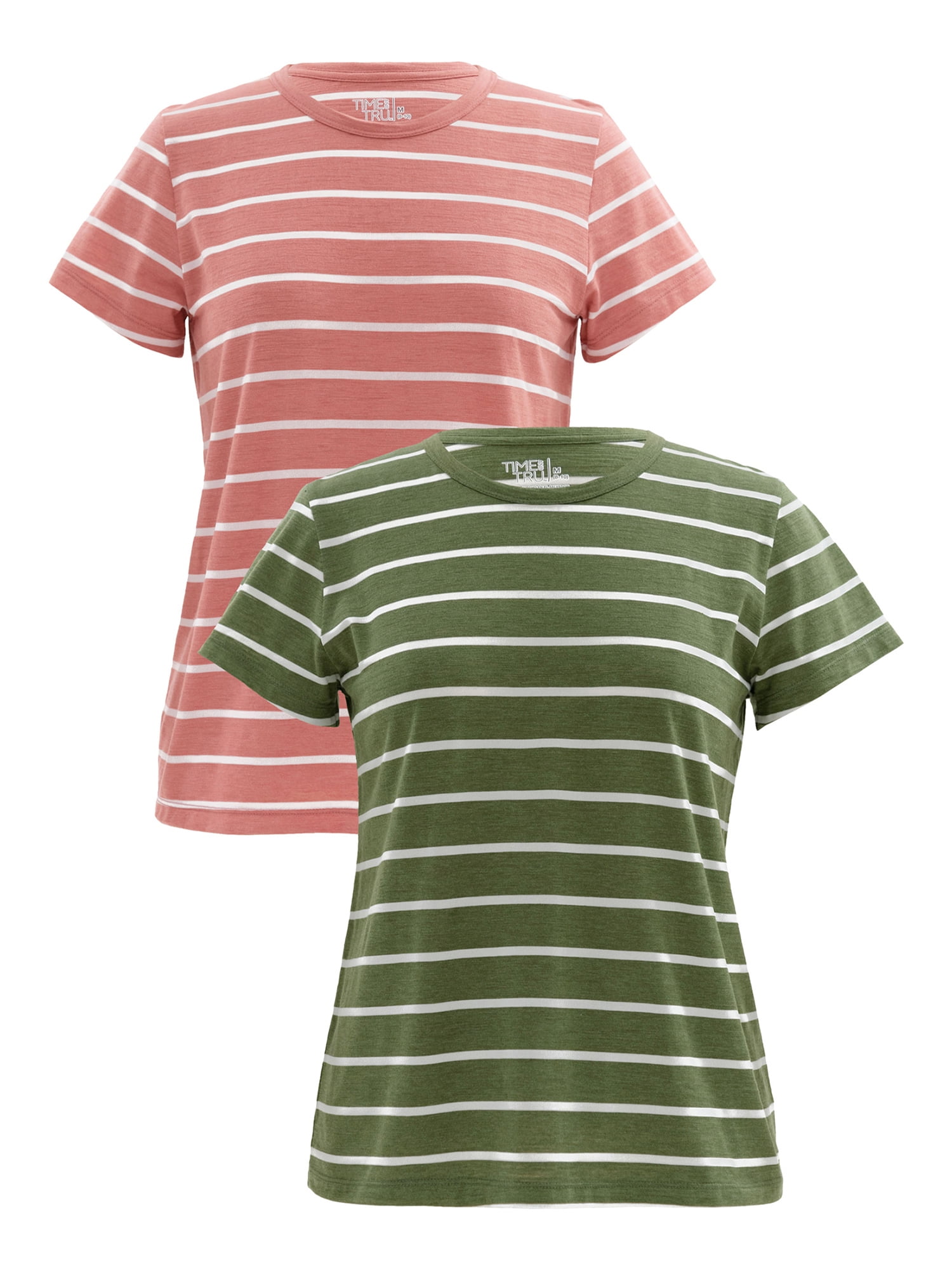 Time and Tru Womens Striped Short Sleeve Slub Crew Neck T-Shirt