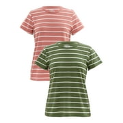 Time and Tru Womens Striped Short Sleeve Slub Crew Neck T-Shirt, 2-Pack