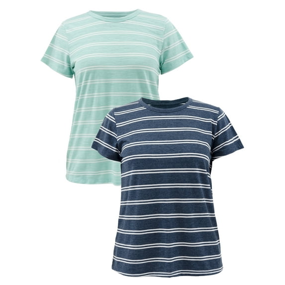 Time and Tru Womens Striped Short Sleeve Slub Crew Neck T-Shirt, 2-Pack