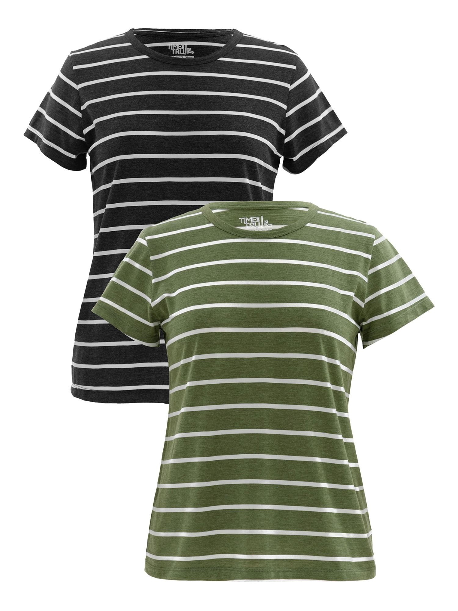 and Tru Womens Striped Short Slub Crew Neck T-Shirt, 2-Pack - Walmart.com