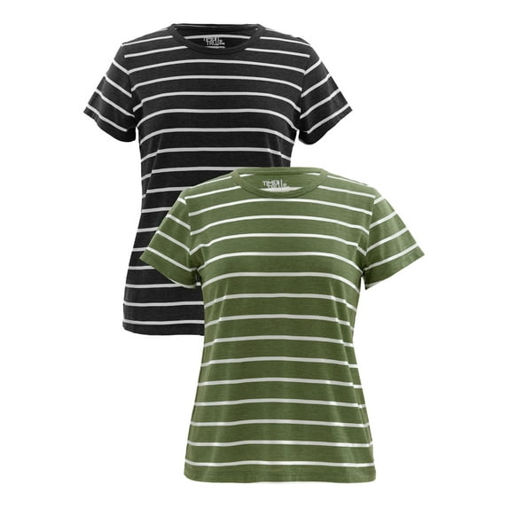 Time and Tru Womens Striped Short Sleeve Slub Crew Neck T-Shirt, 2-Pack