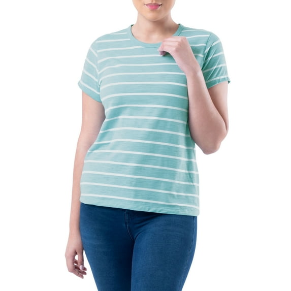 Time and Tru Womens Striped Short Sleeve Slub Crew Neck T-Shirt