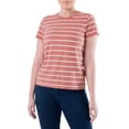 thumbnail image 1 of Time and Tru Womens Striped Short Sleeve Slub Crew Neck T-Shirt, 1 of 6
