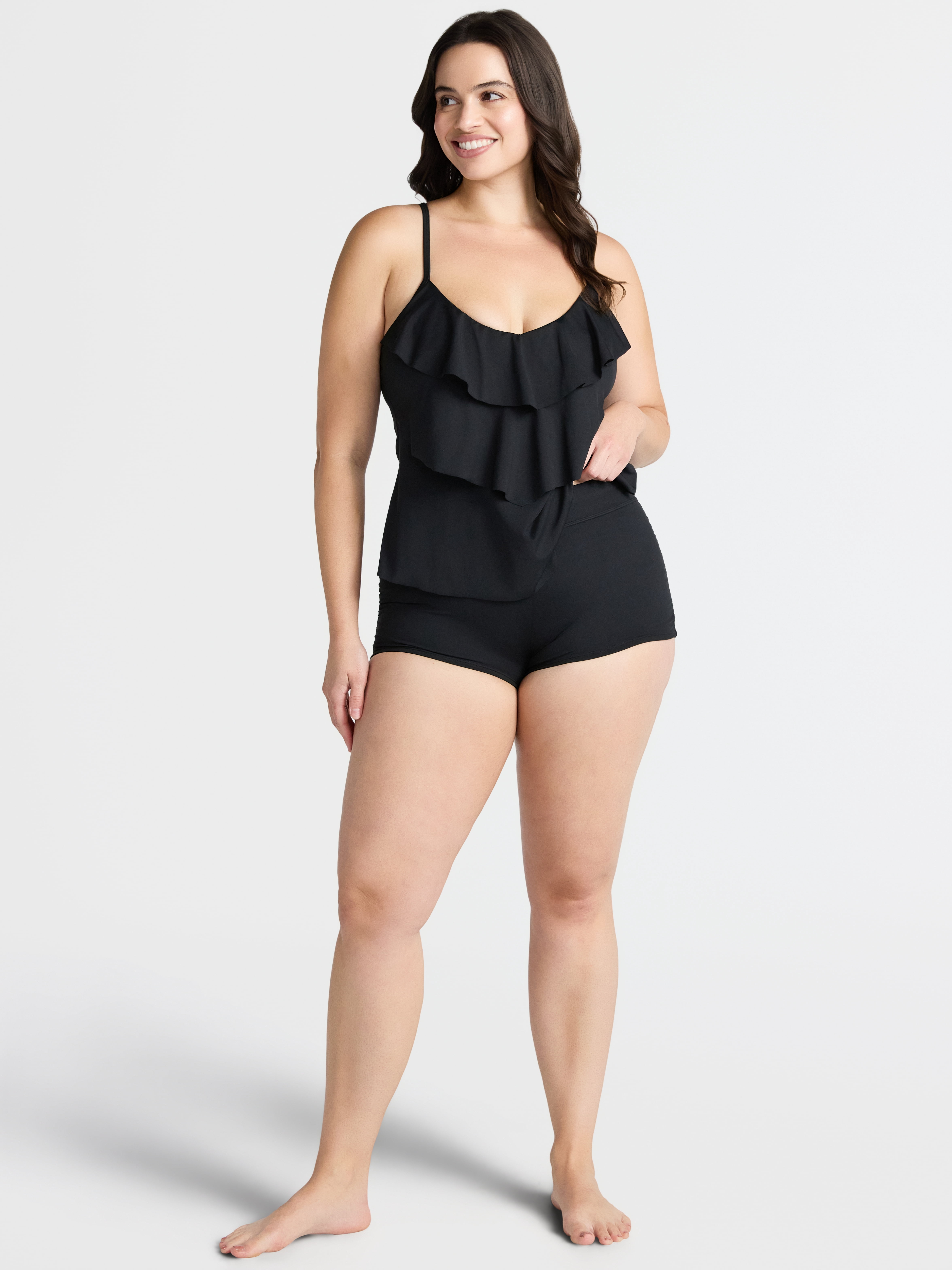 Time and Tru Women's and Women's Plus Shirred Swim Shorts, Sizes XS-2X