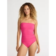Time and Tru Women's and Women's Plus Ribbed Bandeau One Piece Swimsuit, Sizes XS-2X