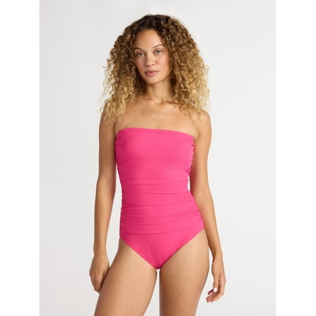 Time and Tru Women's and Women's Plus Ribbed Bandeau One Piece Swimsuit, Sizes XS-2X