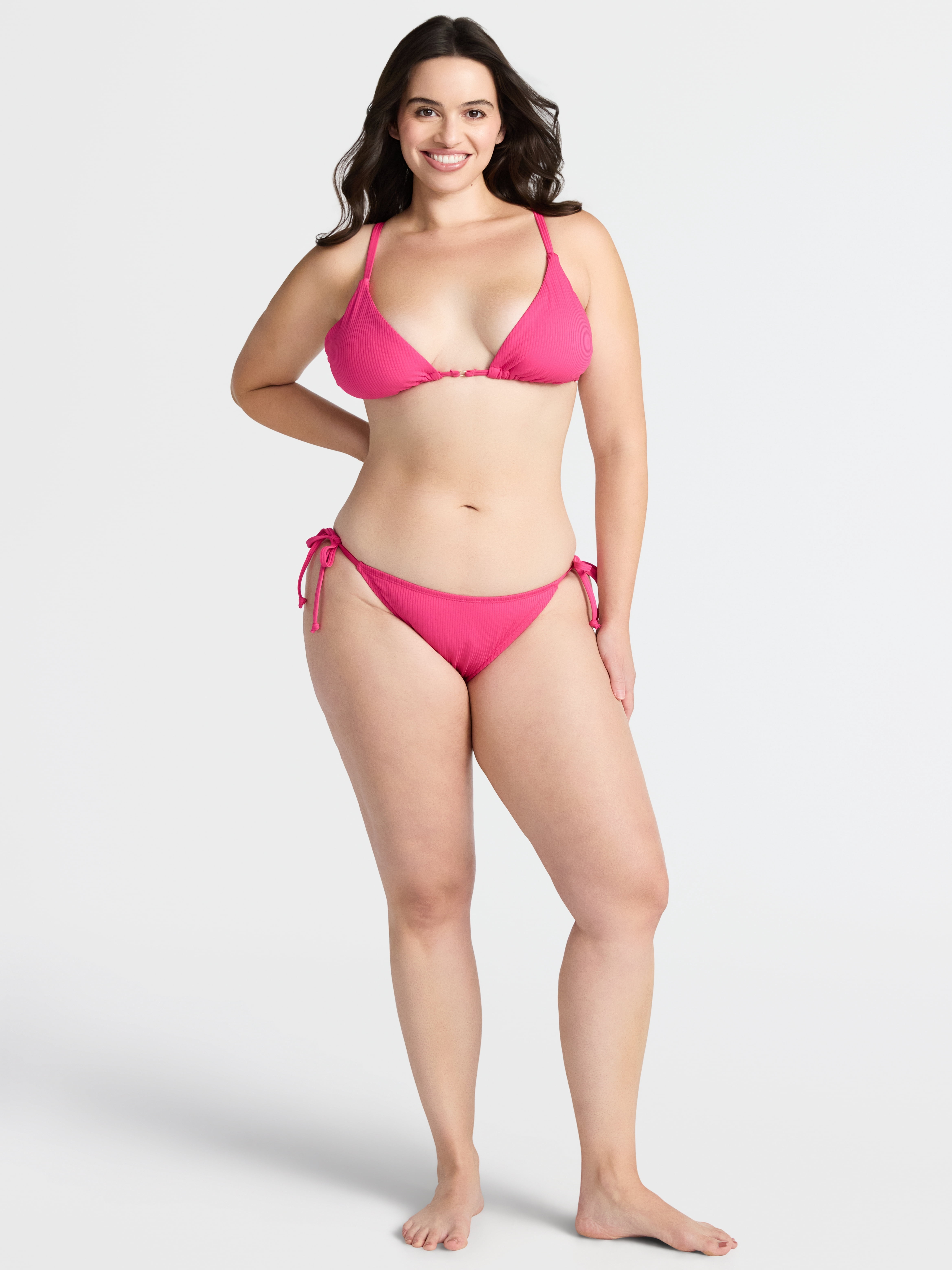 Time and Tru Women's and Women's Plus Ribbed Side Tie Bikini Swim Bottoms, Sizes XS-2X