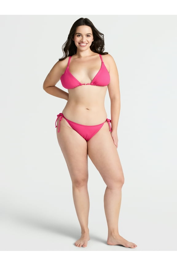 Women's and Women's Plus Ribbed Side Tie Bikini Swim Bottoms, Sizes XS-2X