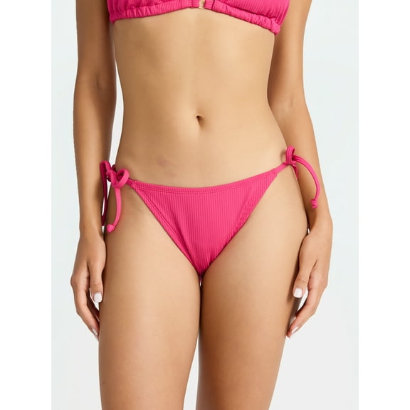 Time and Tru Women's and Women's Plus Ribbed Side Tie Bikini Swim Bottoms, Sizes XS-2X