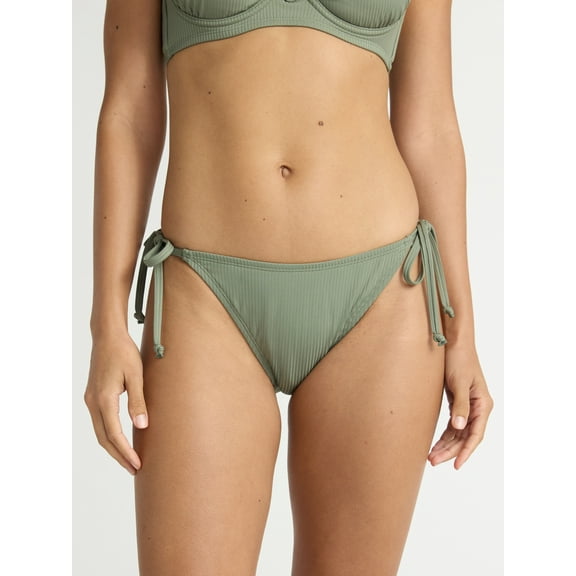Time and Tru Women's and Women's Plus Ribbed Side Tie Bikini Swim Bottoms, Sizes XS-2X