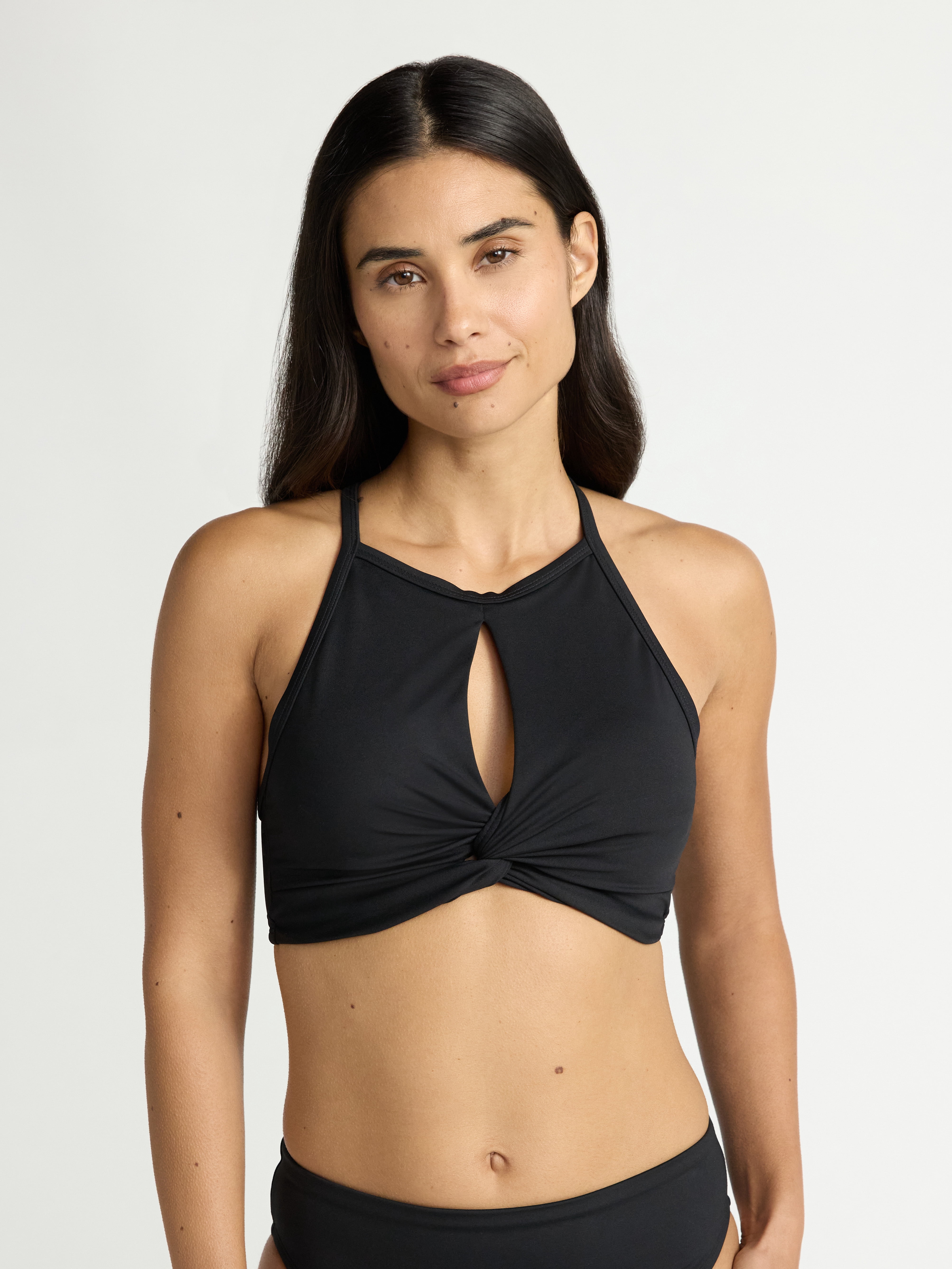Time and Tru Womens and Plus Core High Neck Cutout Bikini Top, Sizes XS - 2X