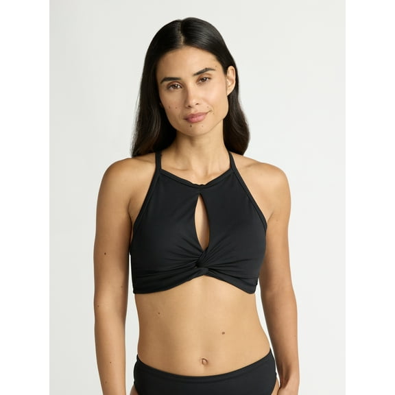 Time and Tru Womens and Plus Core High Neck Cutout Bikini Top, Sizes XS - 2X
