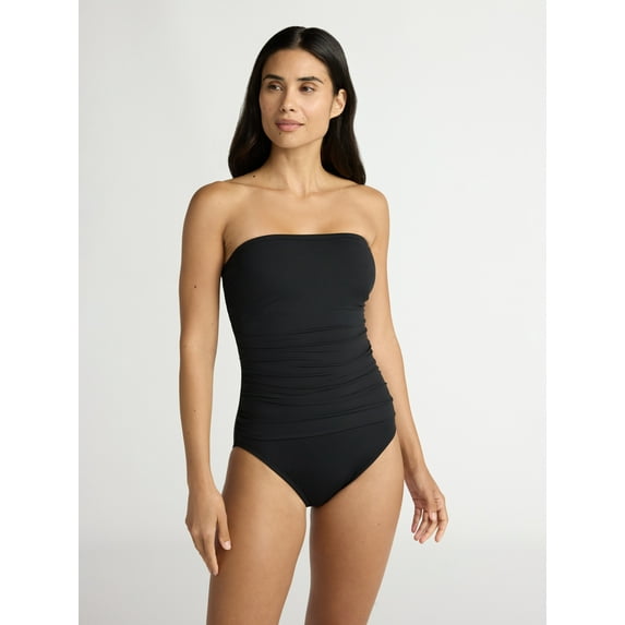 Time and Tru Women's and Women's Plus Strapless Bandeau One Piece Swimsuit, Sizes XS-2X