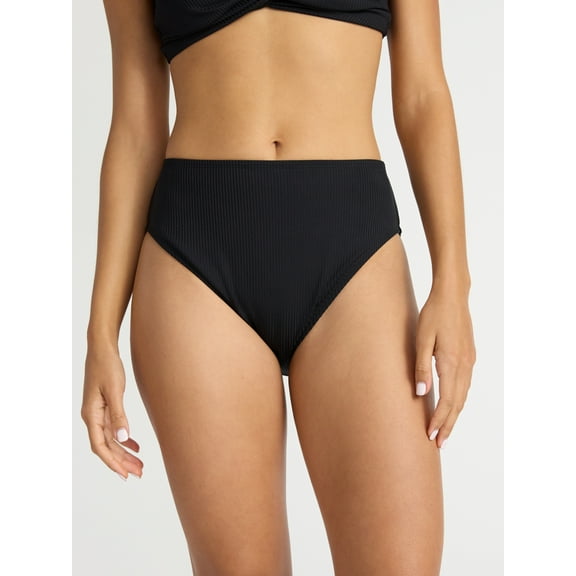 Time and Tru Women’s and Women's Plus Hi Cut High Rise Bikini Bottoms, Sizes XS-2X
